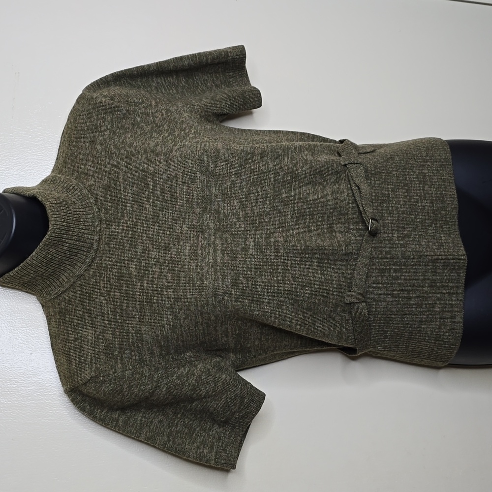 Jones New York Green Merino Wool Sweater Short Sleeve High Neckline Fall Trend